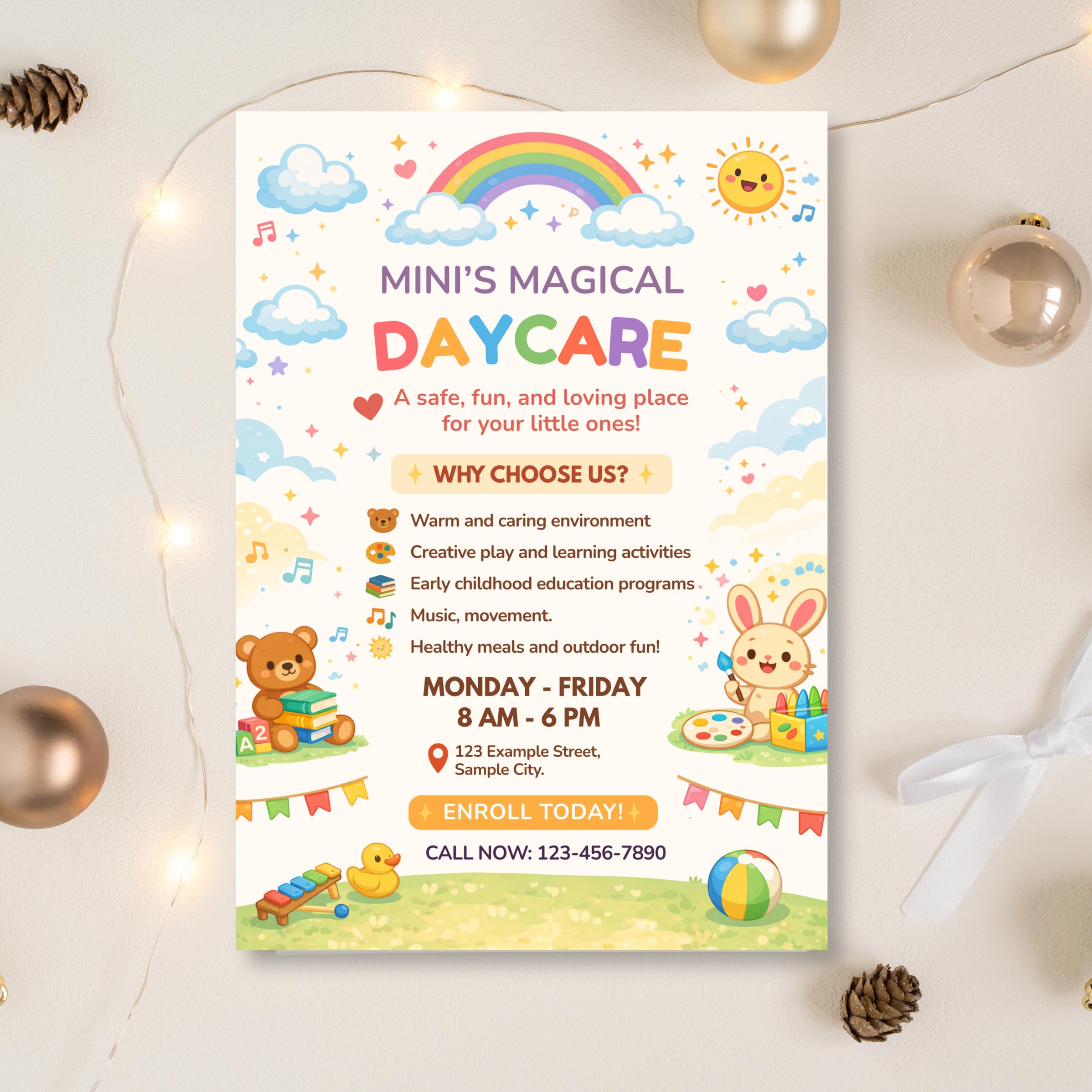 Daycare Flyer Template Editable Canva Colorful Preschool Childcare ...
