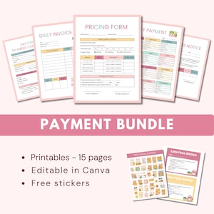Plantilla editable de Canva para el seguimiento de pagos de guarderías, formularios de registro de pagos preescolares, factura imprimible de cuidado infantil, declaración de impuestos, precios de guarderías