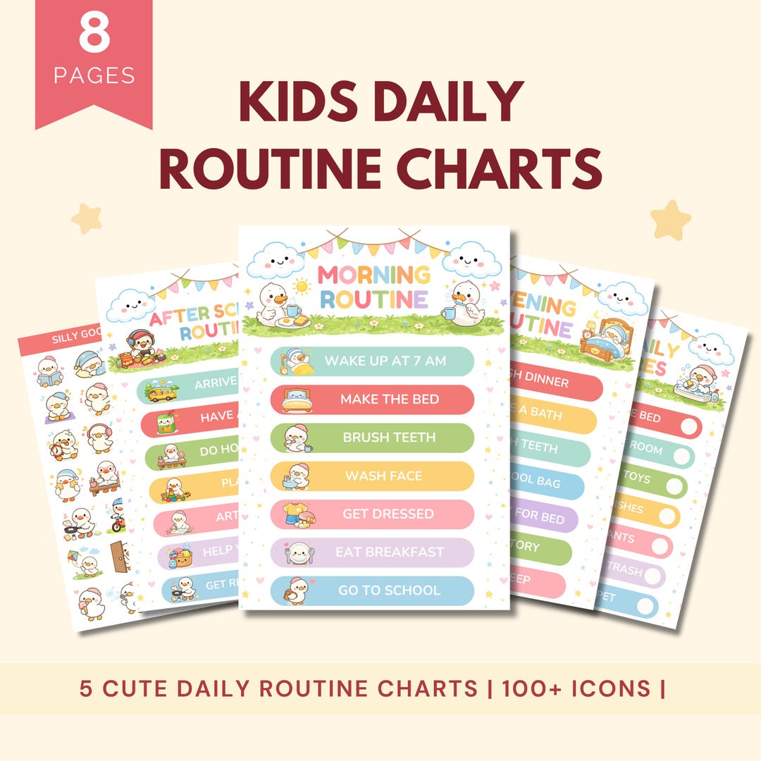 Kids Daily Routine Chart Template Editable Canva Chore Chart for Kids ...