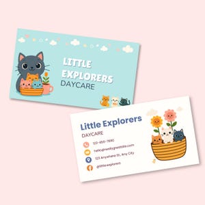 Cartão de visita para creche, download digital, modelo para pré-escola, design editável para provedor de cuidados infantis, cartão de contato para babá, creche para cães, impressão