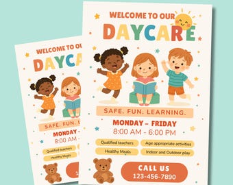 Daycare Flyer Template Canva Editable Childcare Enrollment Printable Preschool Marketing Digital Download Infant Toddler Care Advertisement