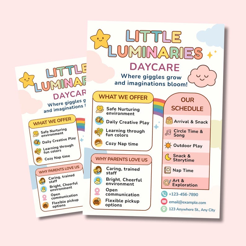 Daycare Flyer Canva Template Editable Preschool Marketing Childcare ...