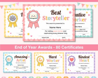 Certificados de premios de fin de año editables en Canva, premios de clase, certificados de premios para estudiantes, imprimibles, graduación en el aula, preescolar, descarga