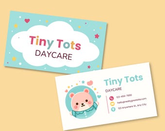 Daycare Business Card Digital Download Childcare Provider Design Editable Babysitter Card Cute Preschool Template Instant Printable Gift