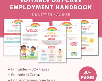 Daycare Employee Handbook Template Editable Canva Childcare Staff Manual Preschool Policies and Procedures Guide Printable Digital Download