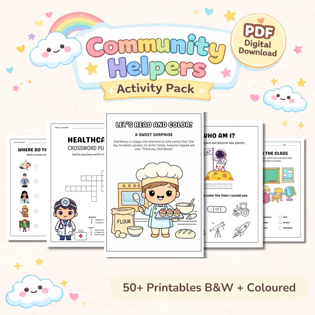 Community Helpers Activity Book Preschool Worksheets Printable PDF ...