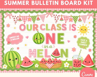 Kit de tablón de anuncios de verano "One in a Melon" Imprimible Mayo Junio Decoración de aula Recursos para maestros Exhibición de tablón de anuncios