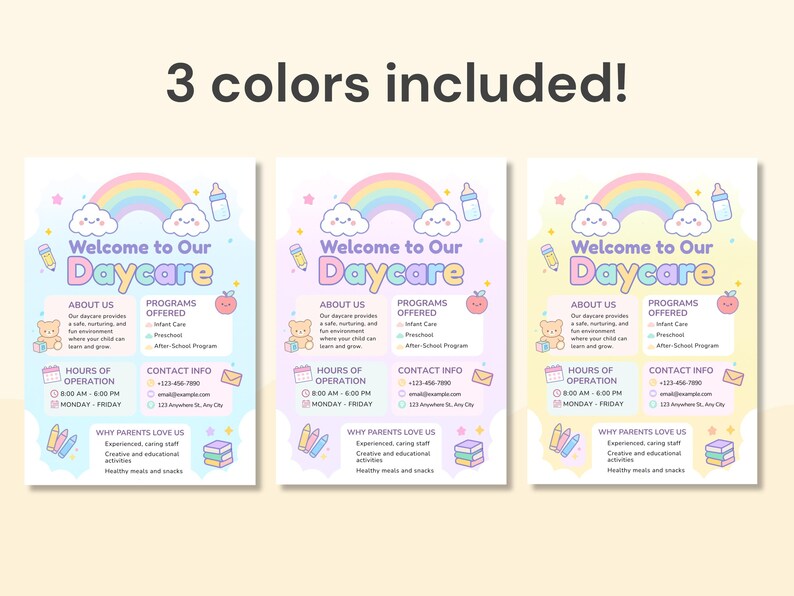Daycare Flyer Template Editable Canva Childcare Preschool Marketing ...