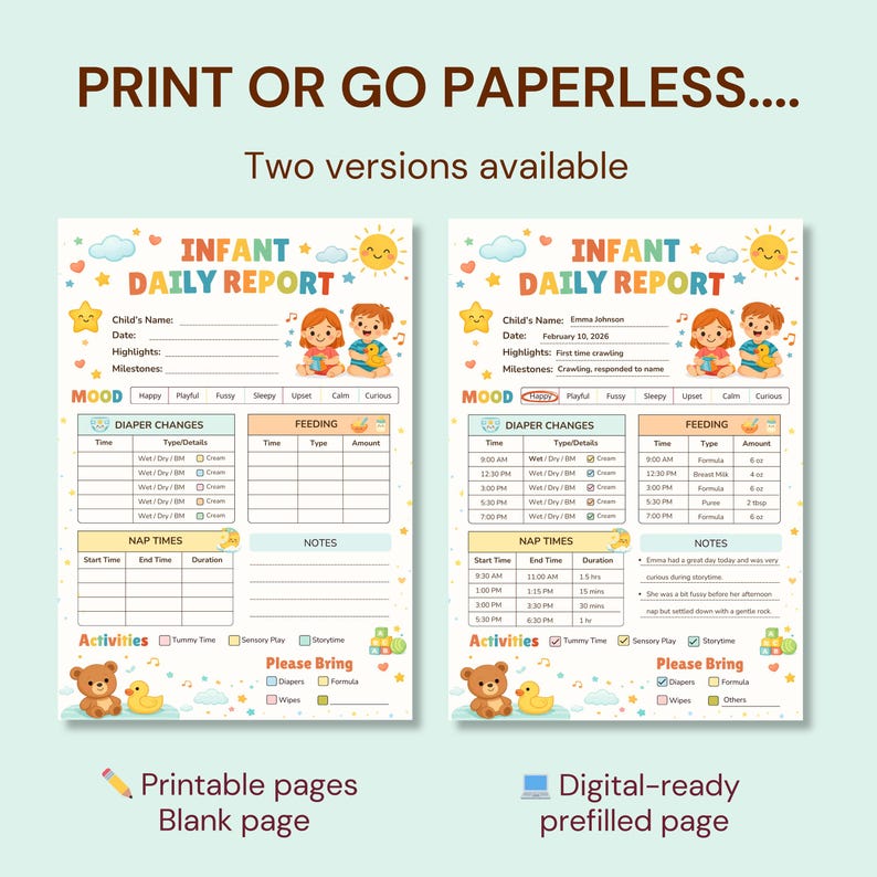 Infant Daily Report Template Editable Canva Daycare Baby Daily Sheet ...