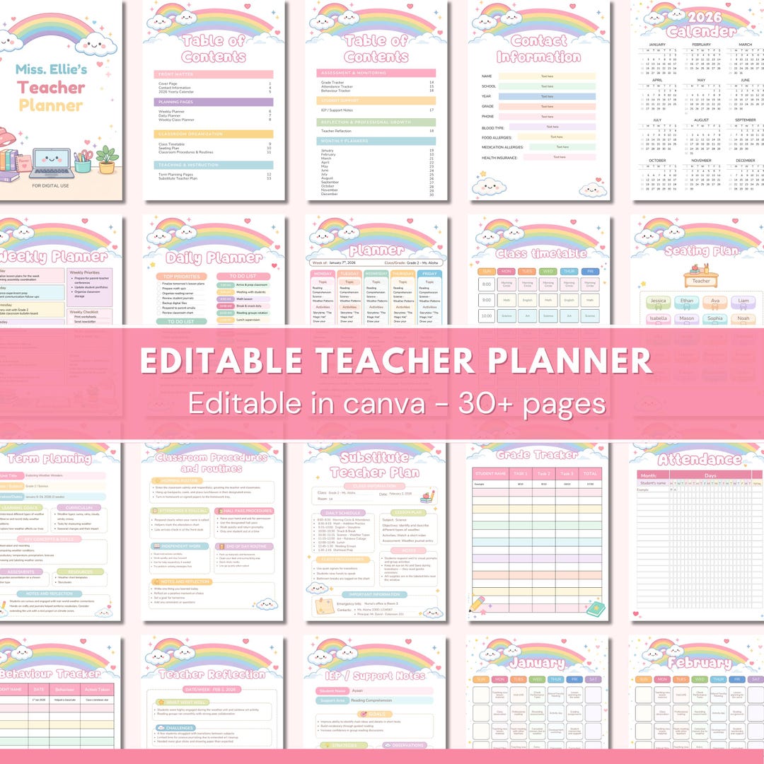 Teacher Planner Academic Planner Template Editable Canva Printable ...