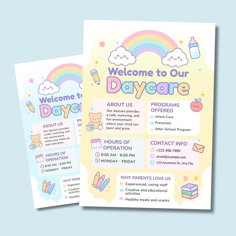 Daycare Flyer Template Editable Canva Childcare Preschool Marketing ...