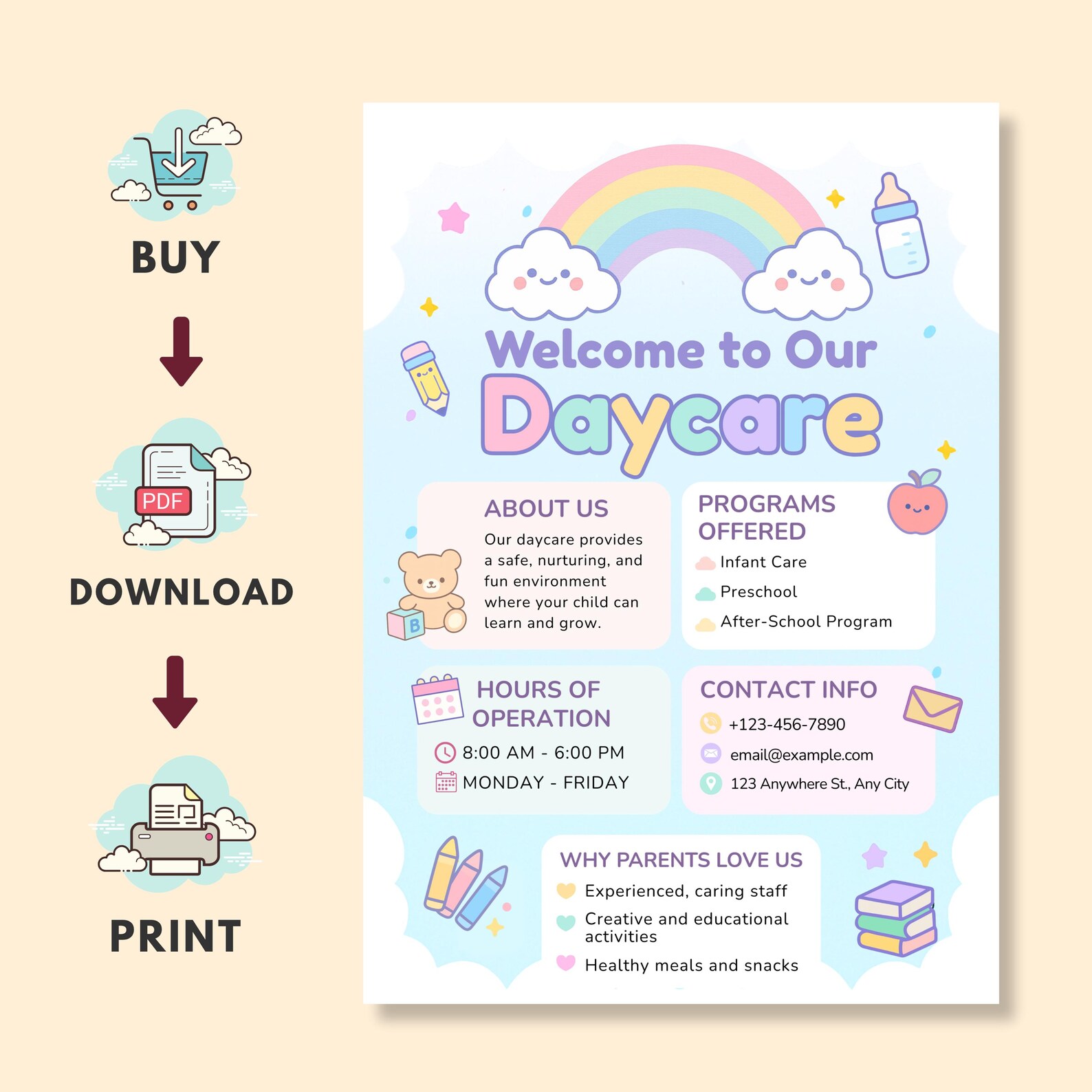 Daycare Flyer Template Editable Canva Childcare Preschool Marketing ...