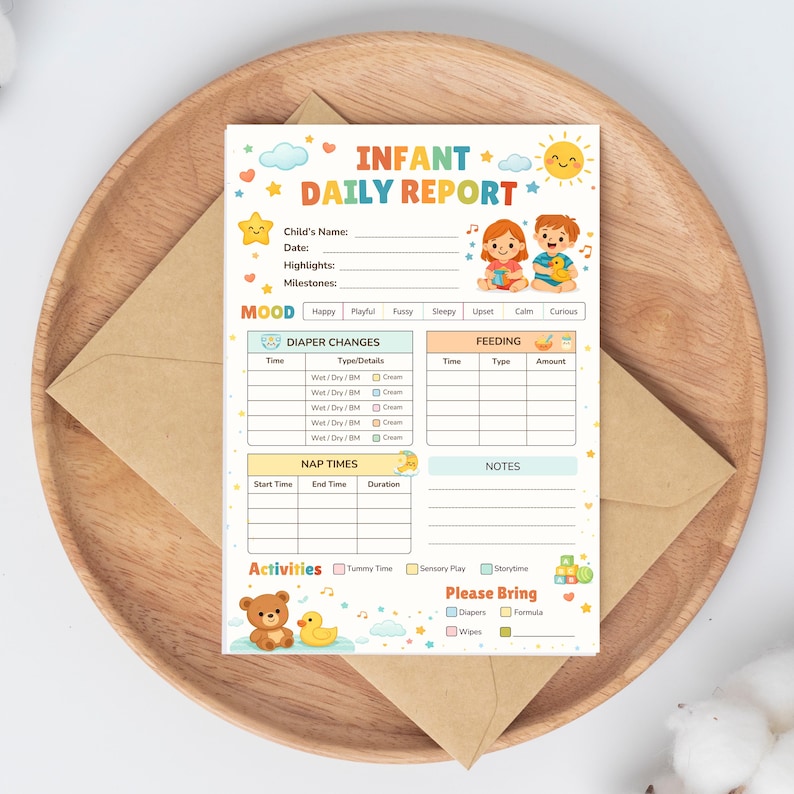 Infant Daily Report Template Editable Canva Daycare Baby Daily Sheet ...