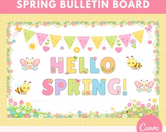 Kit imprimible para tablón de anuncios de primavera, decoración para el aula (marzo-abril), ideal para maestros de preescolar.
