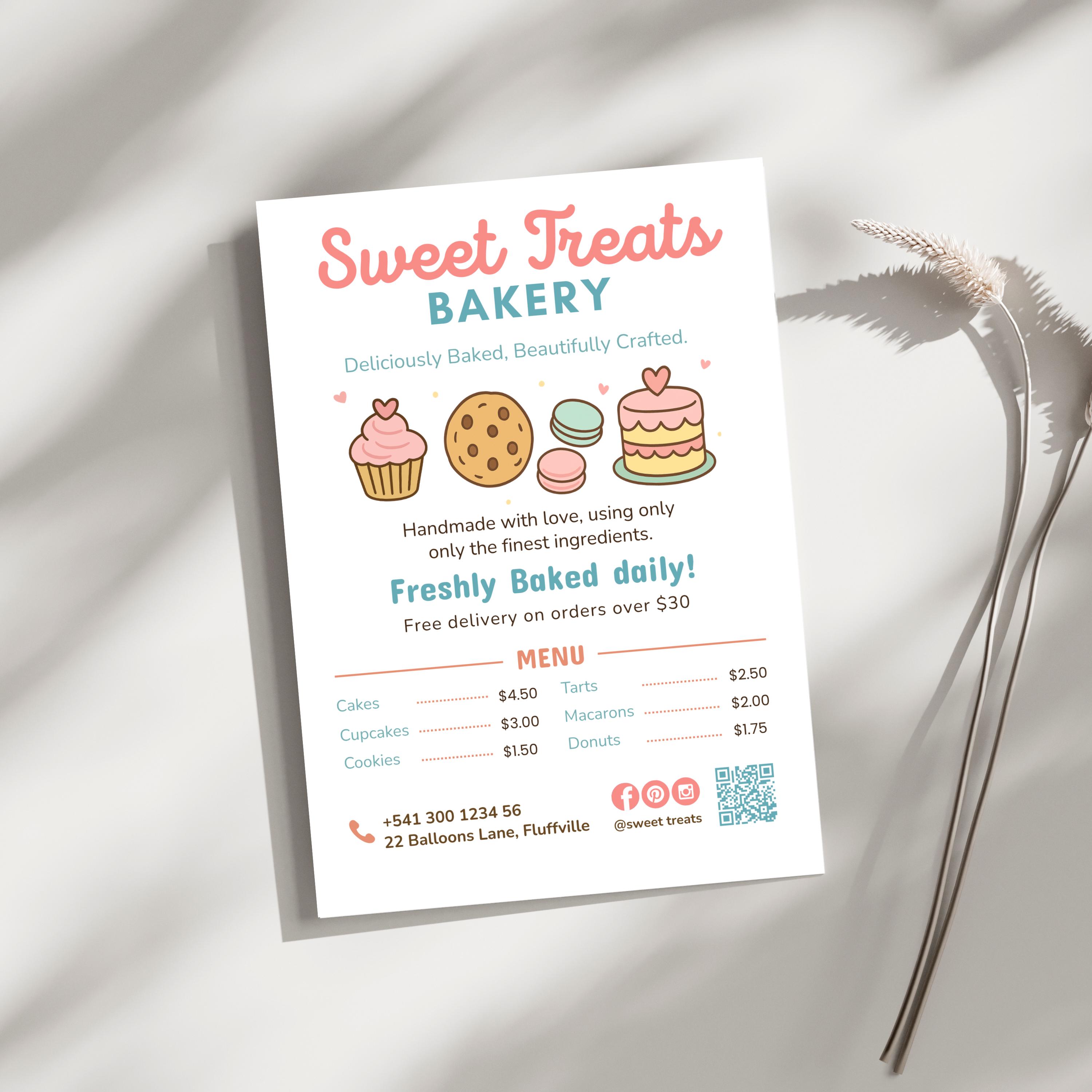 Bakery Flyer Template Editable Canva Home Bakery Small Menu Pastry Shop ...