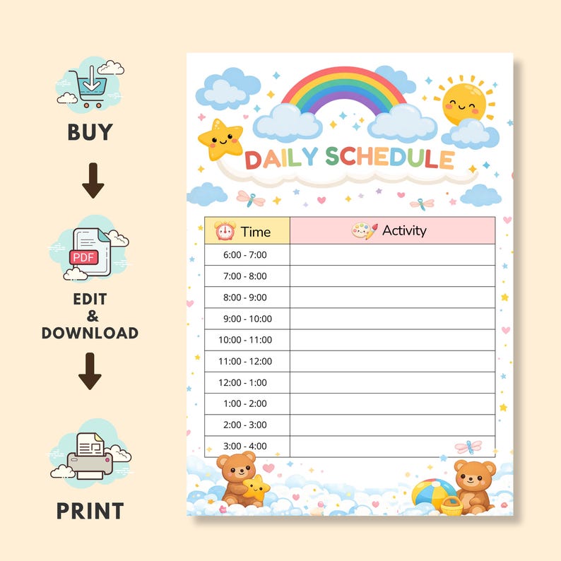 Daycare Daily Schedule Template Editable Canva Preschool Routine Chart ...
