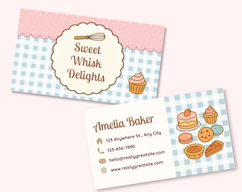 Modelo de cartão de visita para padaria editável no Canva. Ideal para padaria caseira, confeitaria, loja de sobremesas, cartão de contato personalizado, imprimível, design digital moderno e charmoso.