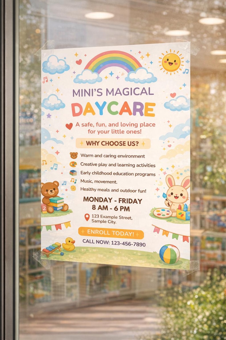 Daycare Flyer Template Editable Canva Colorful Preschool Childcare ...