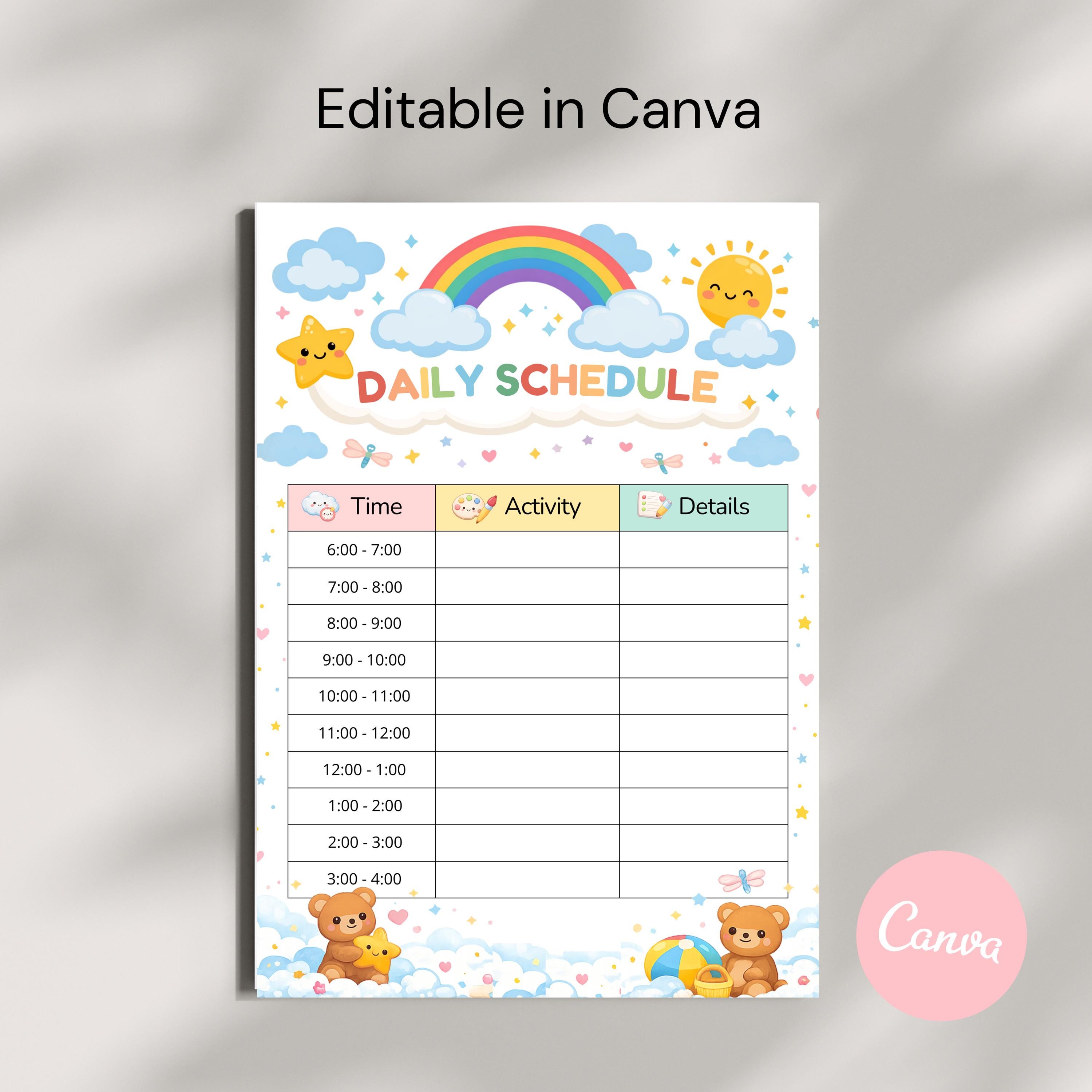 Daycare Daily Schedule Template Editable Canva Preschool Routine Chart ...