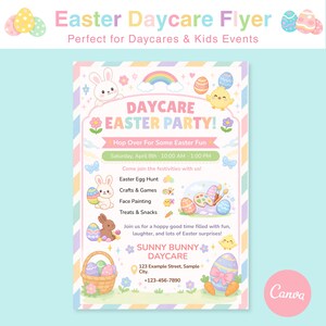 Easter Party Flyer Template Editable Canva Daycare Easter Egg Hunt Flyer Preschool Holiday Event Poster Printable Digital Download