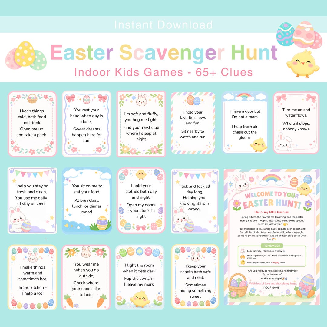 Easter Scavenger Hunt for Kids Printable Easter Egg Hunt Game Treasure ...