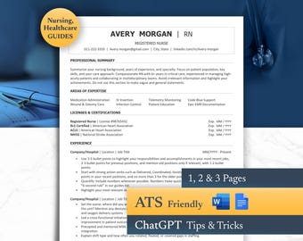Nurses Resume Template, Editable ATS friendly Google Docs & Word cv, Professional RN Resume for nursing school grad, DNP, registered nurses