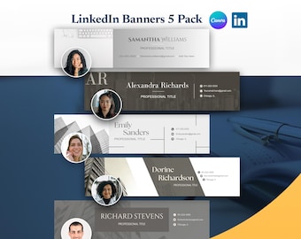 Custom LinkedIn Banners Canva Template Pack, Clean Professional Customizable LinkedIn banner Templates with Contact Info | Instant Download