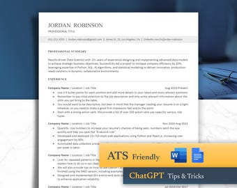 ATS Friendly Resume Template Word, Google Docs, ATS Resume, ATS Cv Resume Template, Minimalist Resume, Simple Resume, Basic Resume 2025