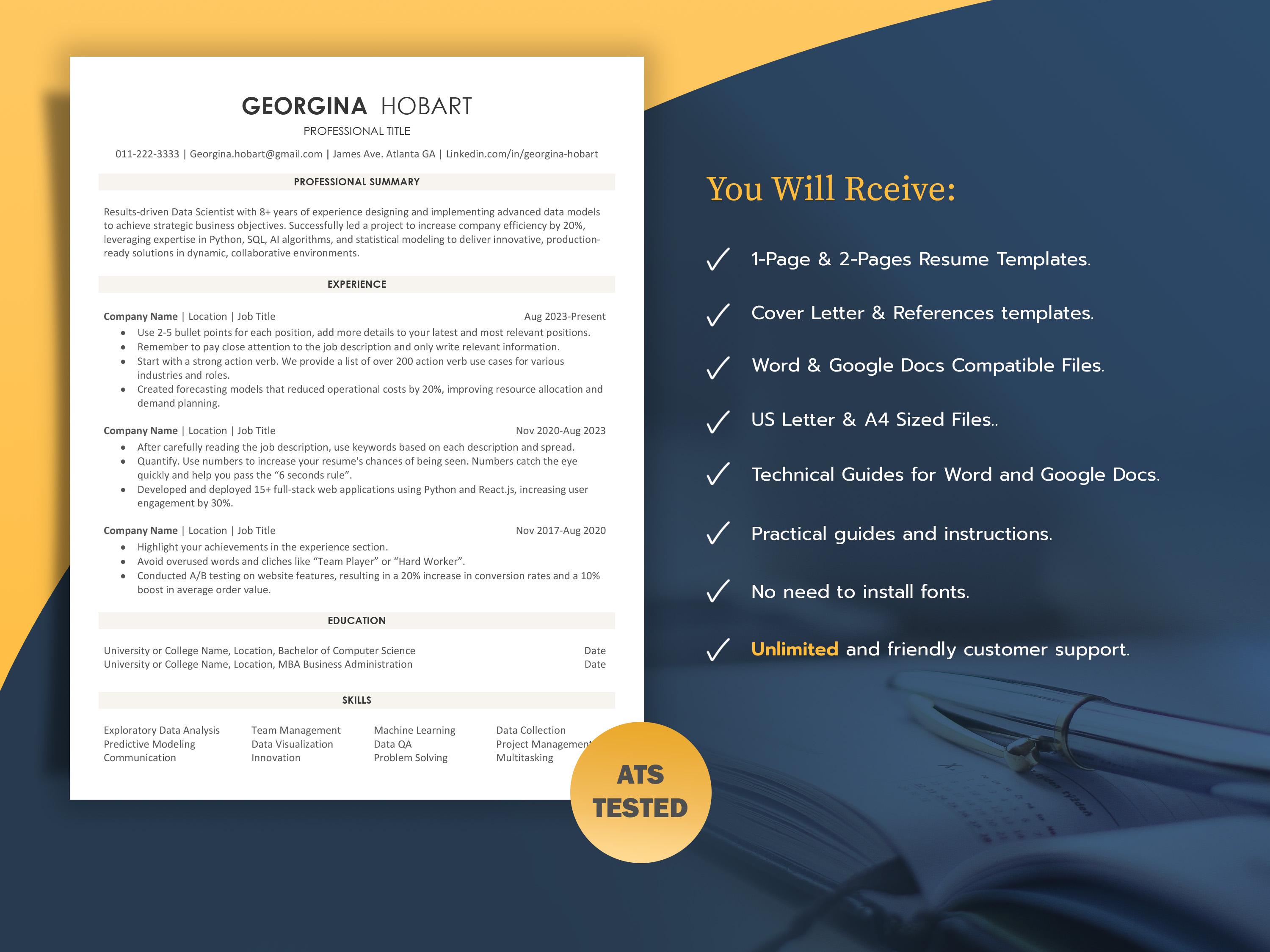ATS Friendly Resume Template Word, Google Docs, ATS Resume, ATS Cv ...