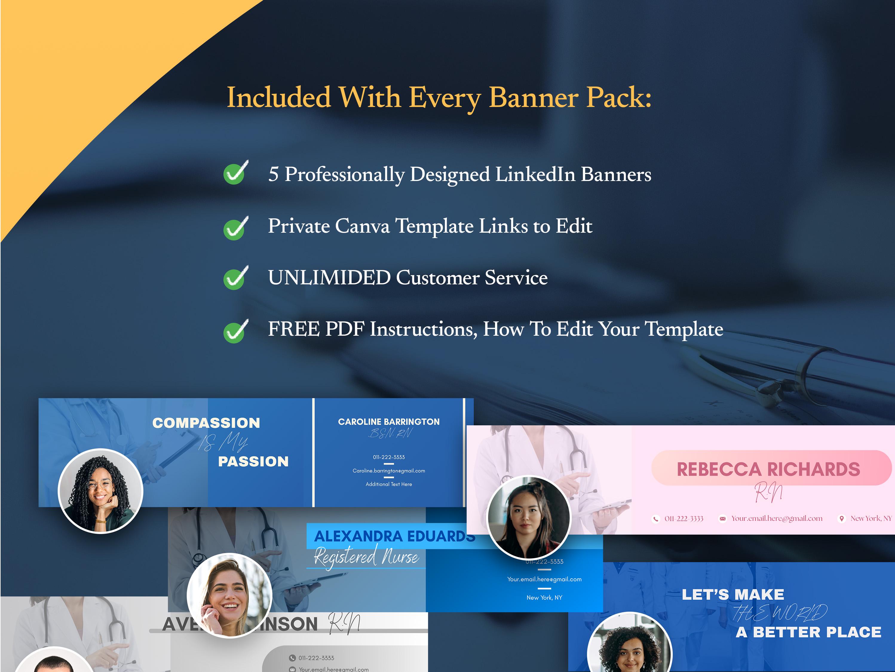 Nurse Linkedin Banners Canva Template Pack, RN Linkedin Banner ...