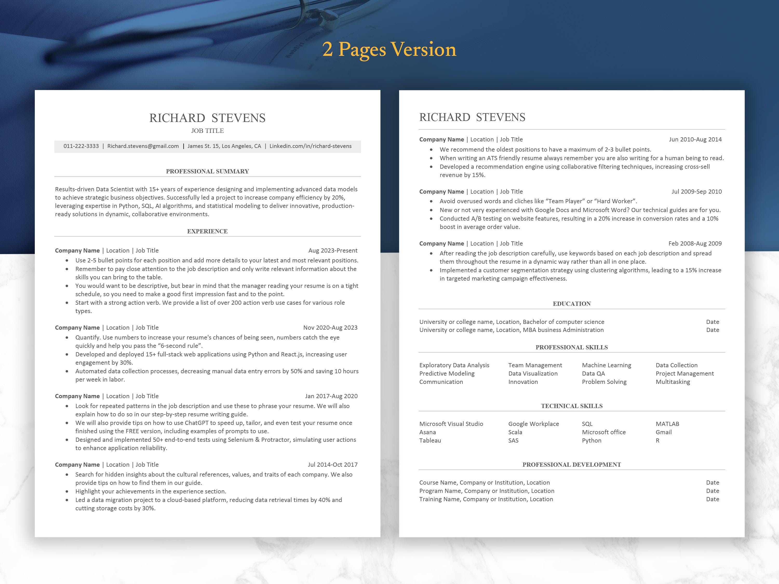 ATS Friendly Resume Template Word, Google Docs, ATS Resume, ATS Cv ...