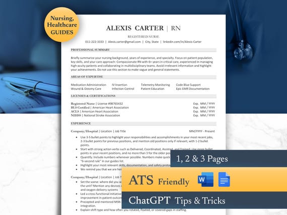 Nurse ATS friendly Resume Template Google Docs Word rn, Registered Nurse Resume, Remote Nurse, New Grad Nurse Practitioner, ATS CV Template