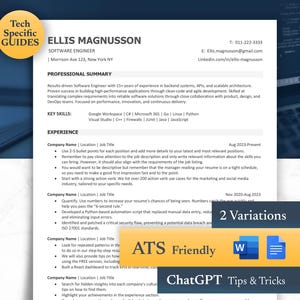 Moderner Tech-Lebenslauf ATS-Kompatible Vorlage IT Software-Ingenieur / Entwickler Projekt-ManagerInformatik Lebenslauf Easy Edit Word Google Docs