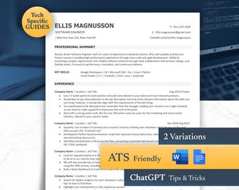 Modern Tech ATS Friendly Resume Template For Word & Google Docs, IT Software Engineer, Developer, professional Computer Science CV 2025