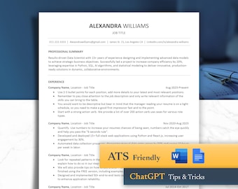 ATS Friendly Resume Template Word, Google Docs, ATS Resume, ATS Cv Resume Template, Minimalist Resume, Simple Resume, Basic Resume 2025