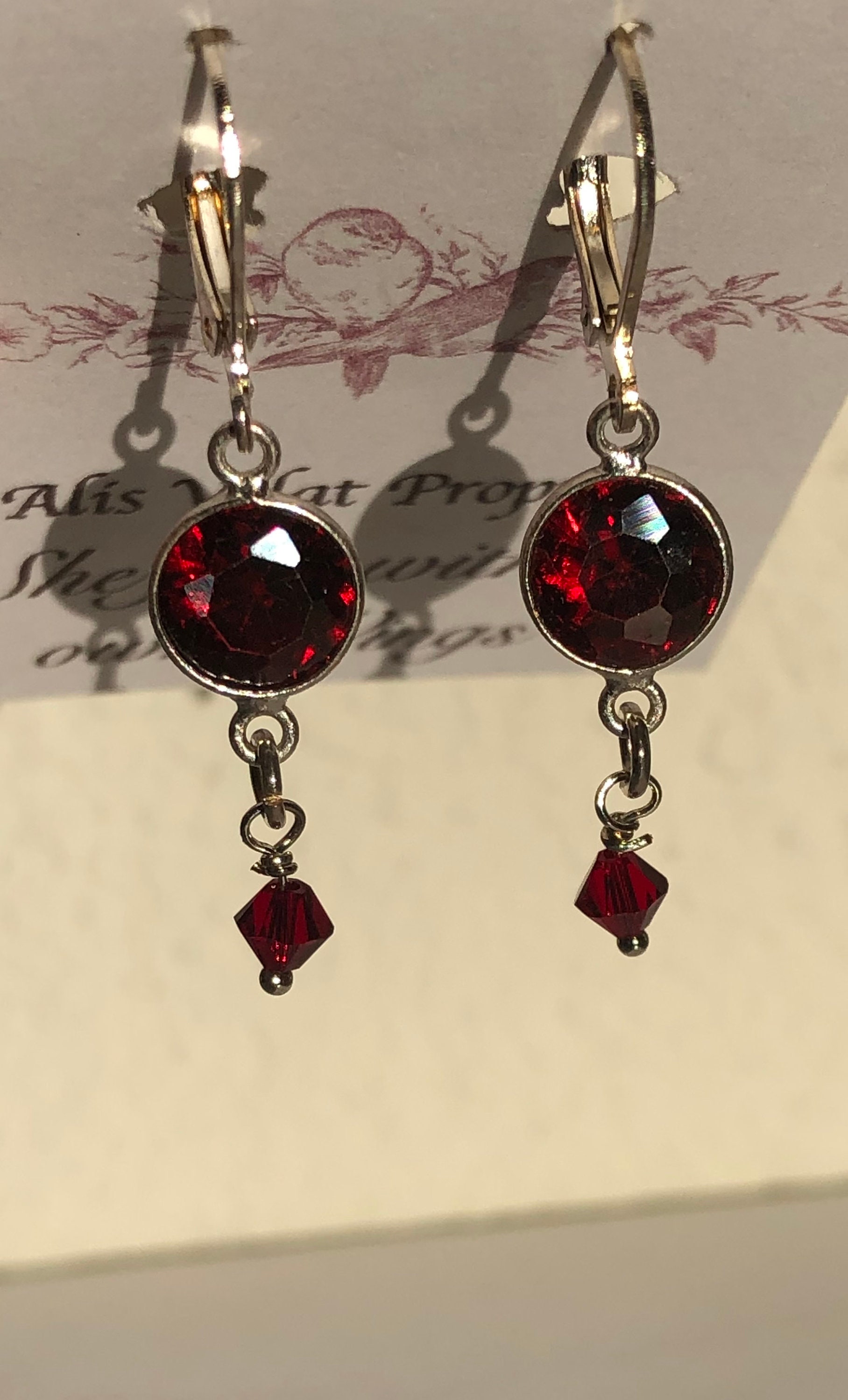Silver Faceted Deep Red Garnet Drop Lever Back Earrings | Etsy