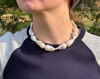 Handmade Baroque Pearl Choker: Chunky Pearl Necklace, Minimalist Wedding Jewelry