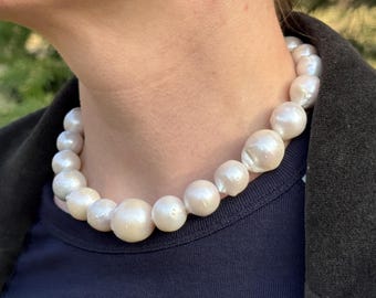 Handmade Baroque Pearl Choker: Chunky Freshwater Pearl Necklace