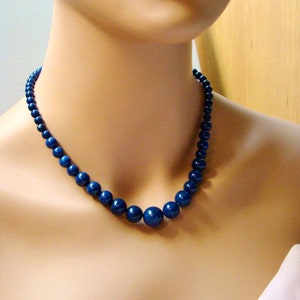 Handmade Lapis Lazuli Necklace: Royal Blue Gemstone, Descending Bead Design
