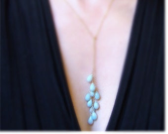 Amazonite Y Necklace. Blue Gemstone. Gold Rose Gold or Silver