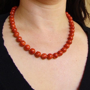 Natural Red Brown Corals Necklace, beaded gemstone jewelry, bamboo corals. Gift for her. image 1