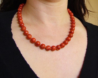 Natural Red Brown Corals Necklace, beaded gemstone jewelry, bamboo corals. Gift for her.