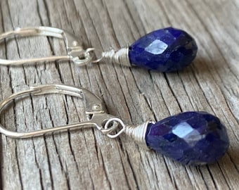 Sapphire Earrings: Sterling Silver Dangles, September Birthstone