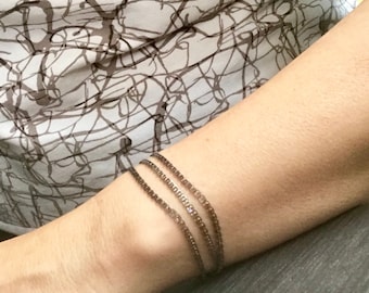 Handmade Oxidized Sterling Silver Chain Bracelet: Unisex Rustic Jewelry