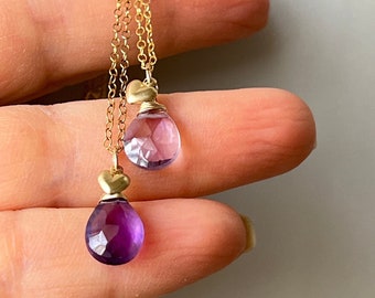 Natural purple Amethyst, tiny pendant necklace, 14k gold fill, February birthsone jewelry