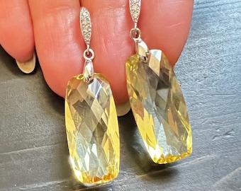 Lemon Quartz Sterling Silver Dangle Earrings: Pave Gemstone Jewelry