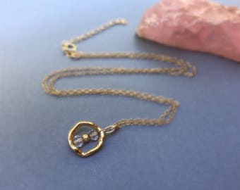 Minimalist gold necklace Love Catcher. Rose quartz. Freeform necklace