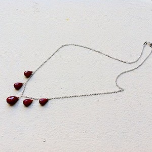 Indian Burgundy Ruby Necklace sterling silver. Natural Dark Red Ruby jewelry. July birthstone. Feminine zdjęcie 1