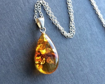 Amber Necklace Honey Amber Pendant Yellow Natural Honey Baltic Amber Charm Unisex Pendant Gift for him Brown Leather