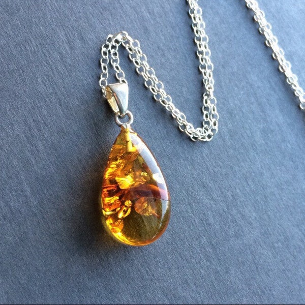 Sale Baltic Amber Pendant necklace. Natural brown Amber.  Sterling Silver. Amber necklace. Honey amber jewelry